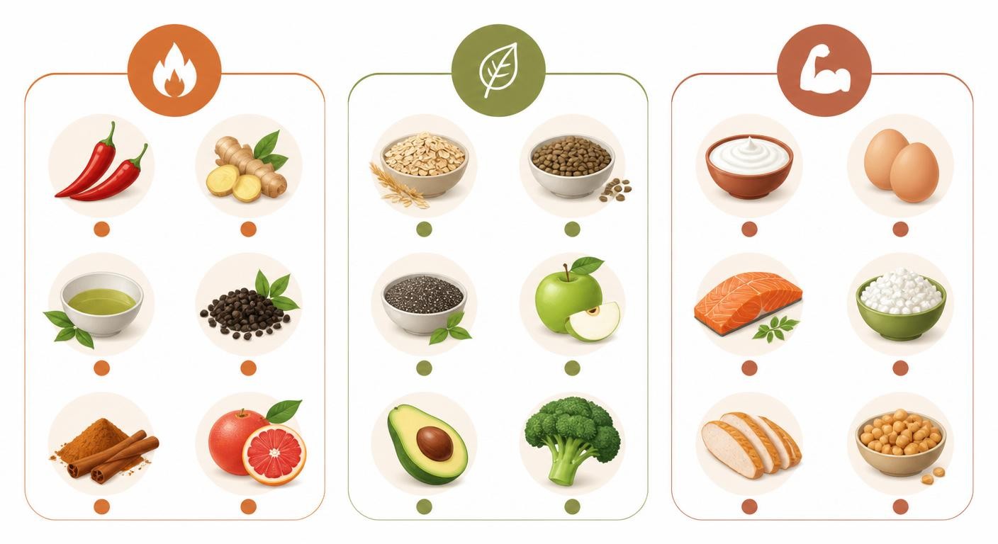 Infographie des 15 aliments brûle-graisse naturels les plus efficaces classés par mécanisme
