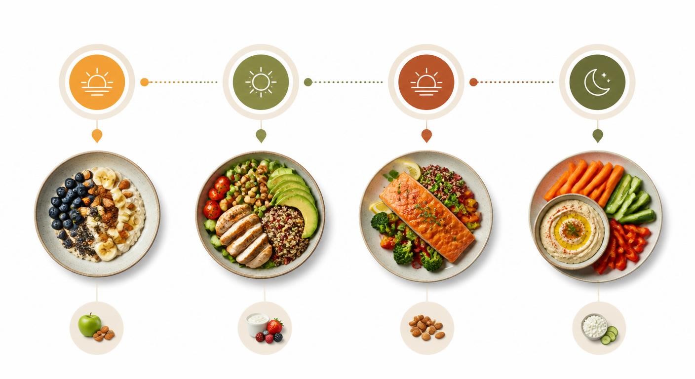 Infographie d'une journée type avec des aliments brûle-graisse