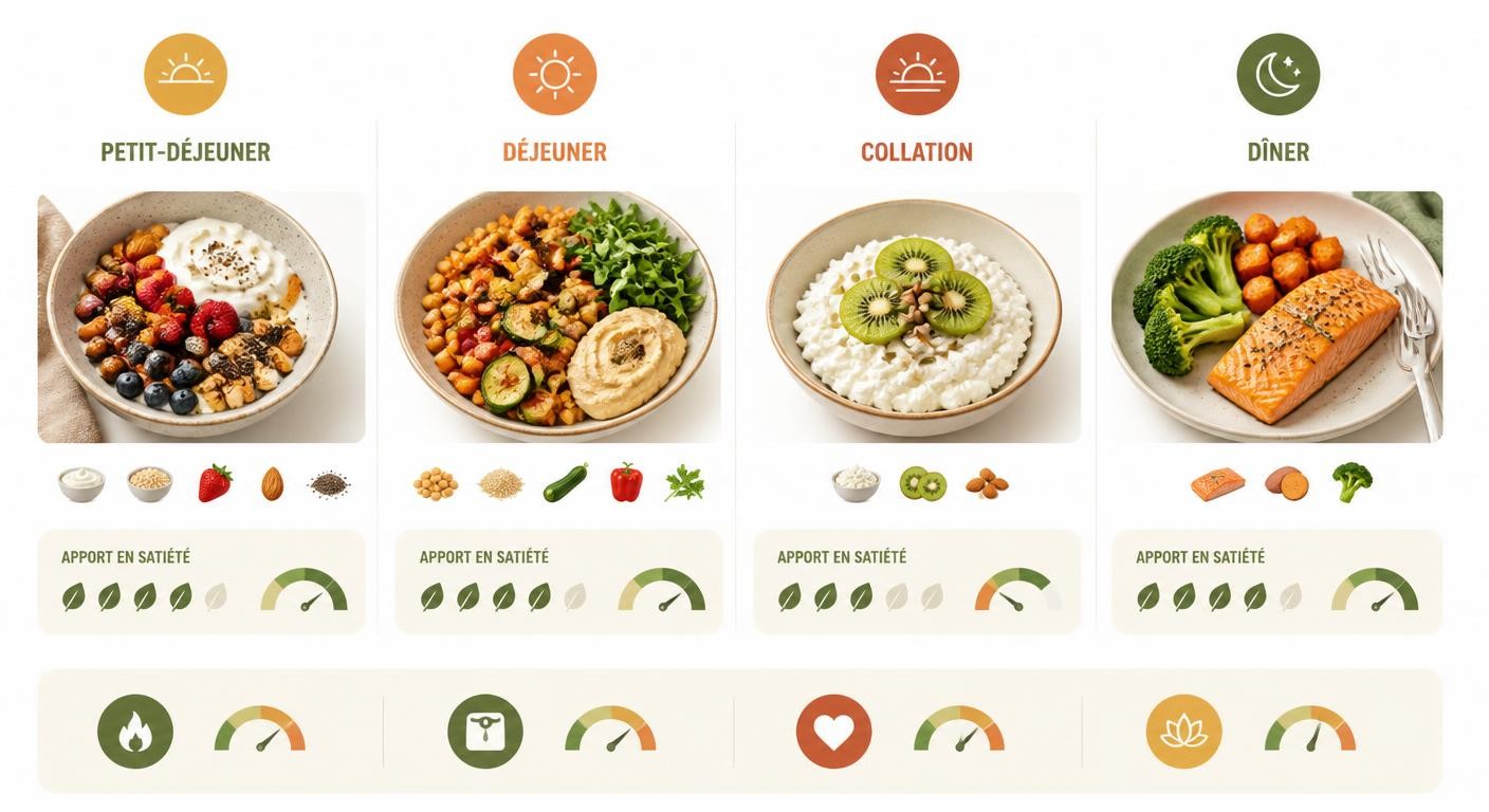 Journée type d'alimentation rassasiante et peu calorique