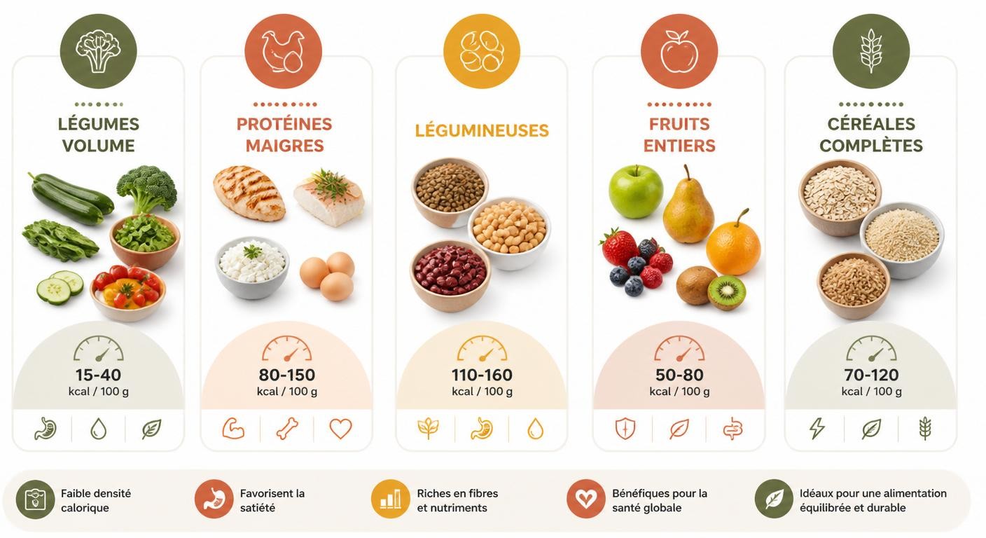 Les familles d'aliments rassasiants peu caloriques classées par fonction