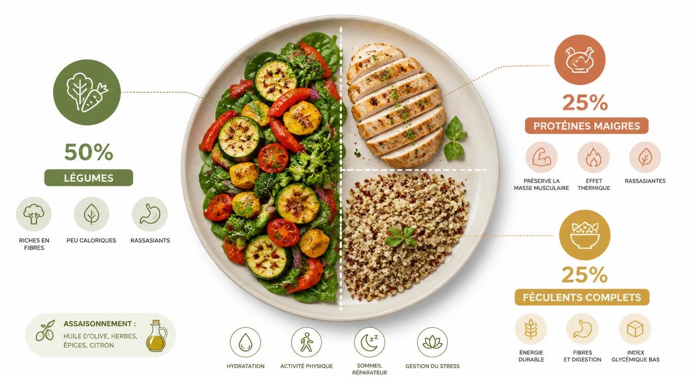 Composition d'une assiette du soir rassasiante et peu calorique