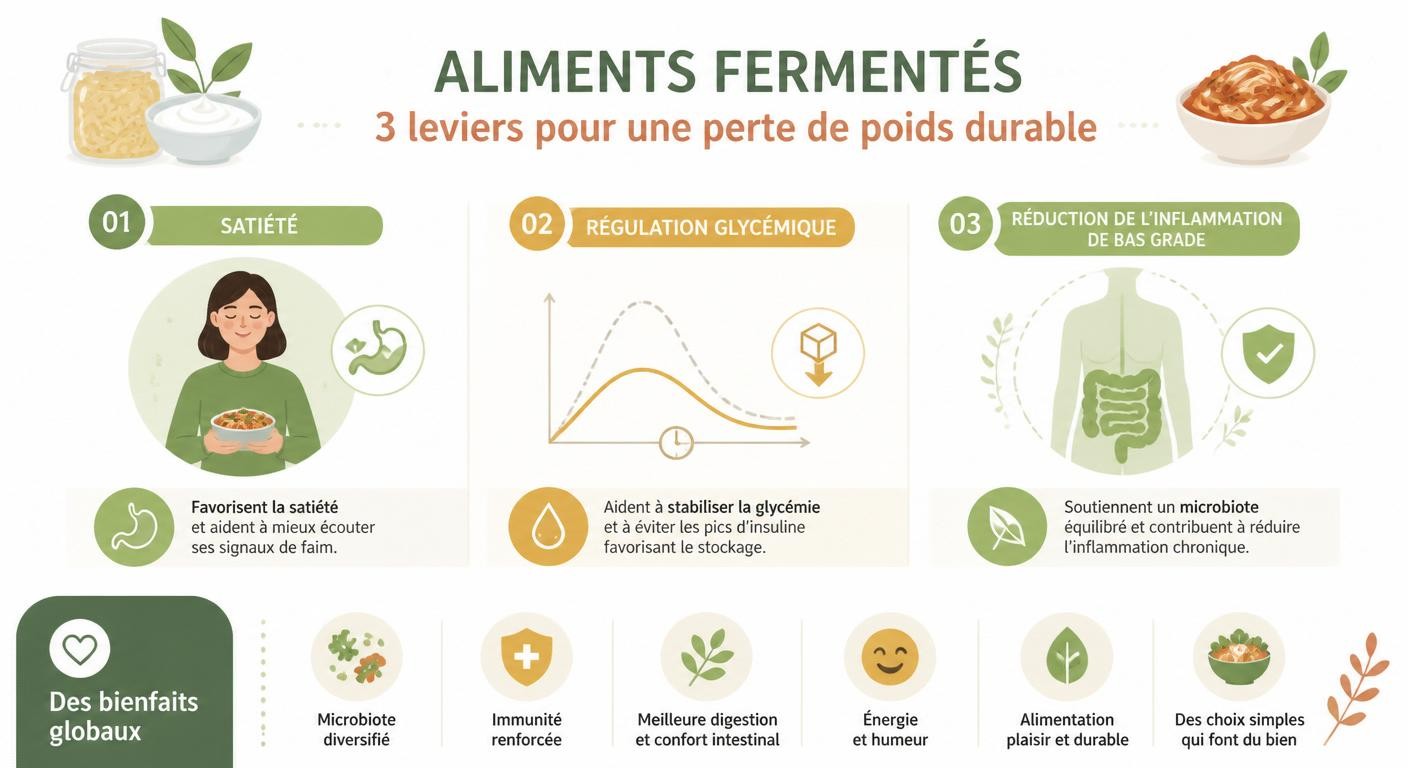 Infographie sur le rôle des aliments fermentés dans une perte de poids durable