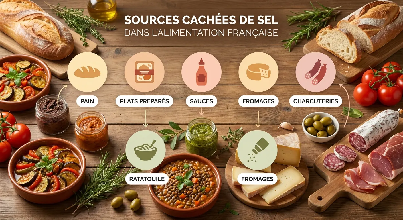 Infographie des sources cachées de sel à limiter à la ménopause