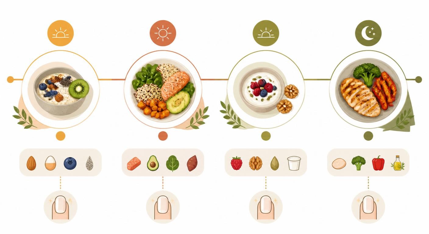 Infographie d'une journée type d'alimentation favorable aux ongles