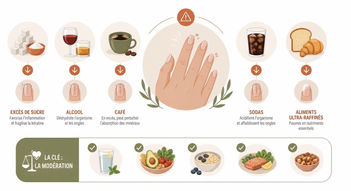 Infographie des habitudes alimentaires qui fragilisent les ongles