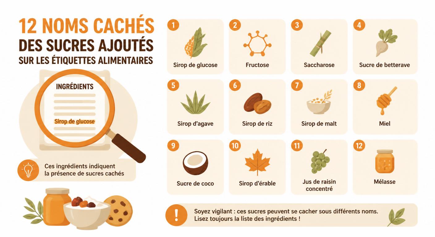Infographie des noms cachés du sucre dans les ingrédients