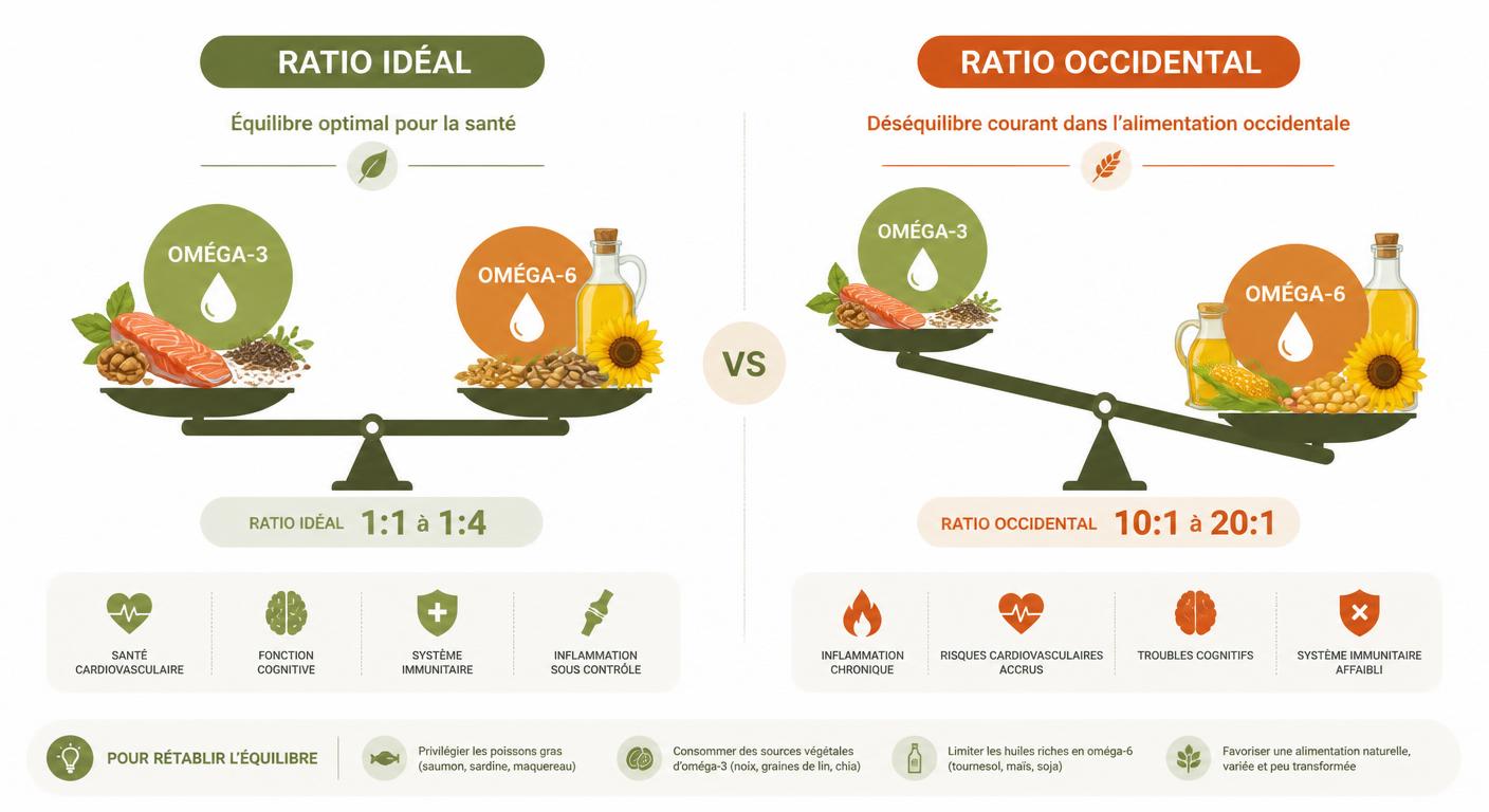 Comparaison ratio oméga-3 oméga-6 idéal vs occidental