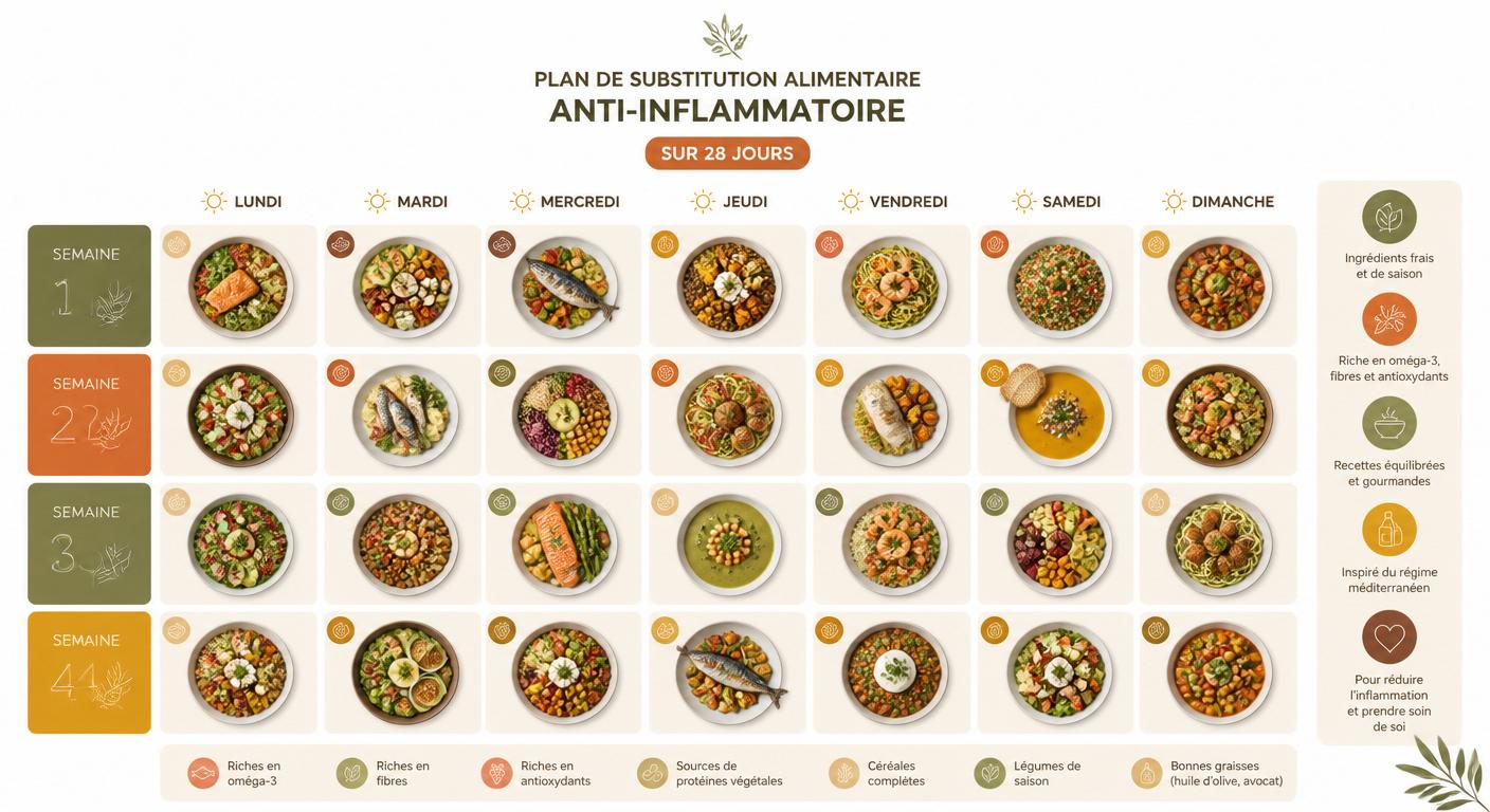 Calendrier 28 jours de substitution alimentaire anti-inflammatoire