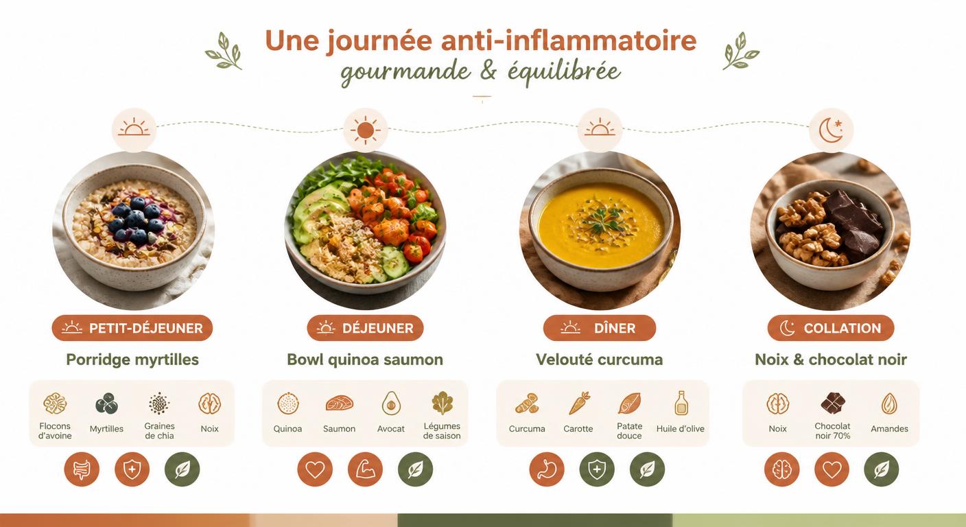 Exemples de repas anti-inflammatoires gourmands pour une journée type