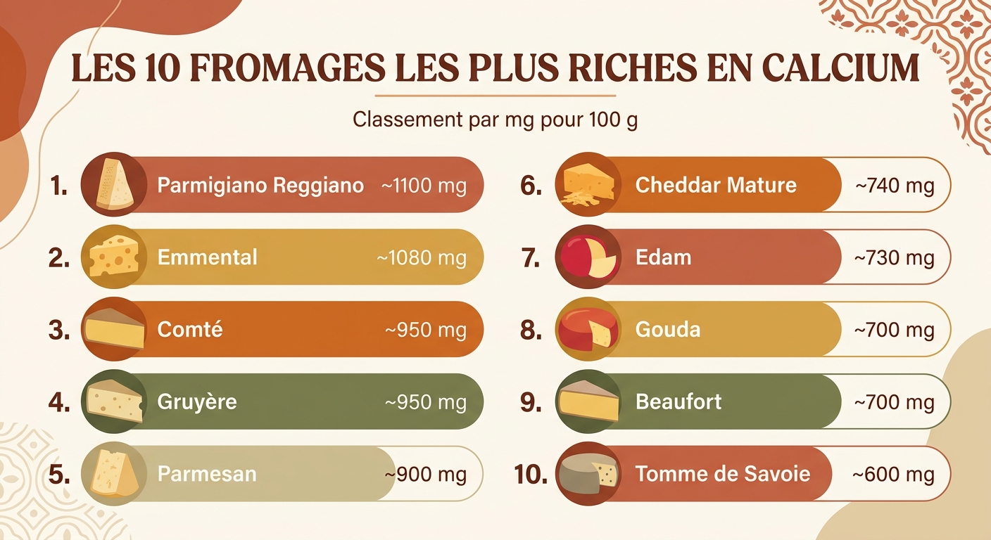 Classement des 10 fromages les plus riches en calcium