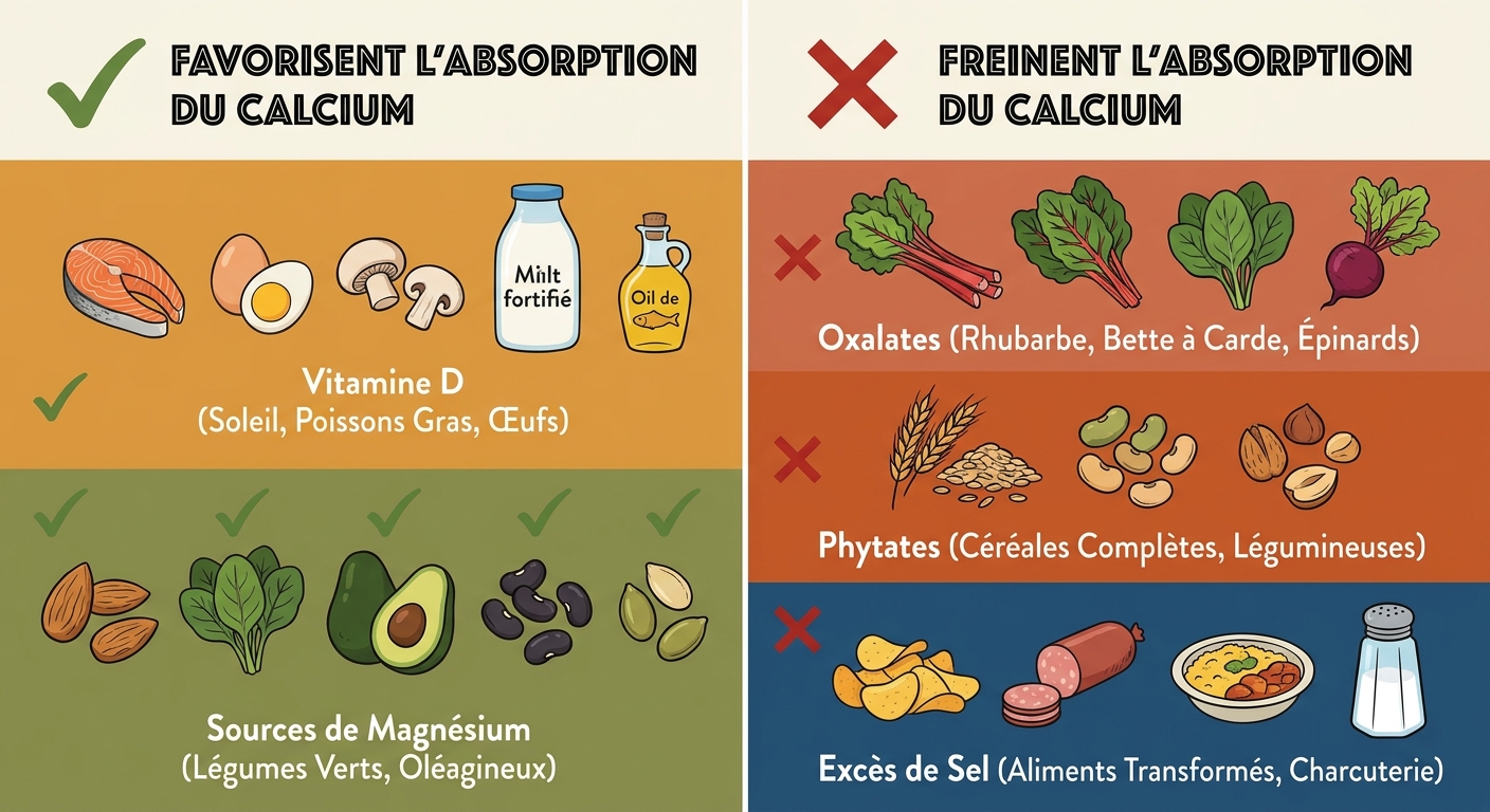 Infographie des aliments qui favorisent ou freinent l'absorption du calcium