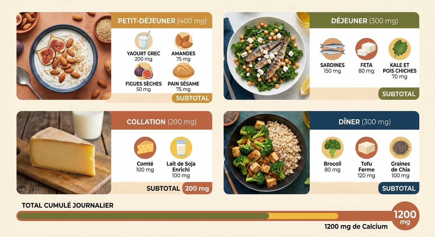 Plan de repas journalier pour atteindre 1200 mg de calcium