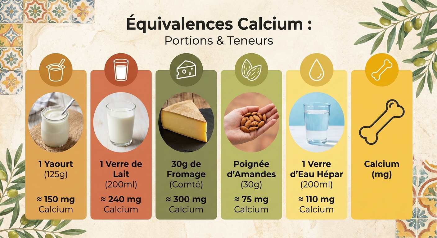 Tableau visuel des équivalences calcium par portion courante