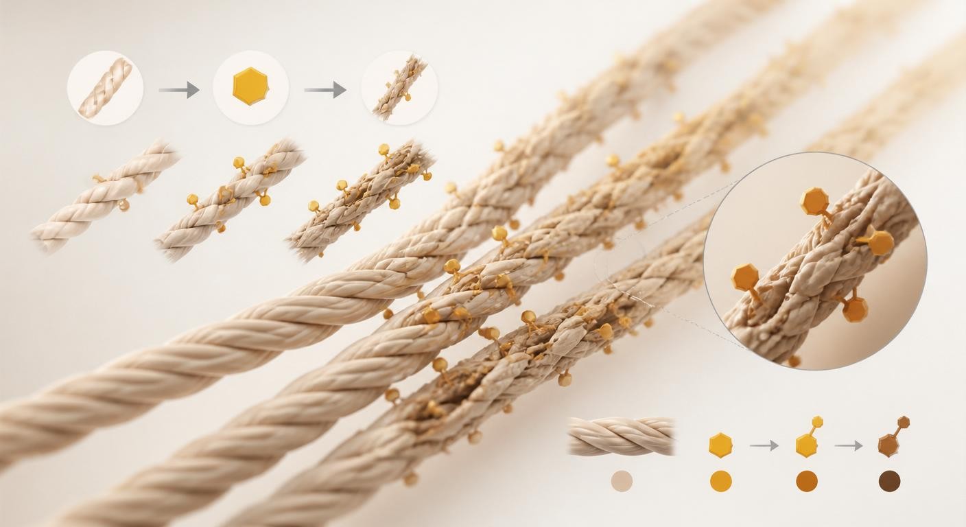 Illustration du phénomène de glycation des fibres de collagène