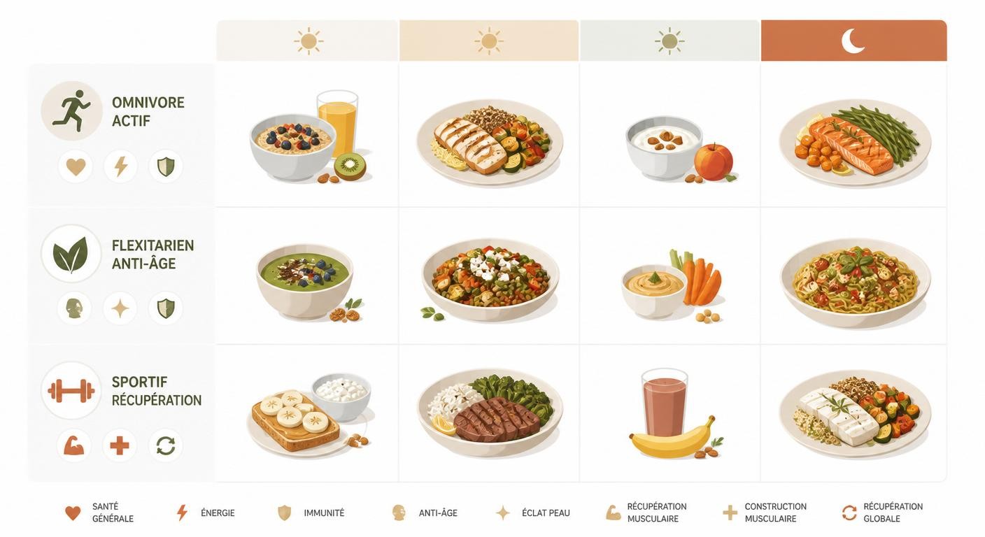 Plan de menus collagène-friendly sur 3 journées et 3 profils