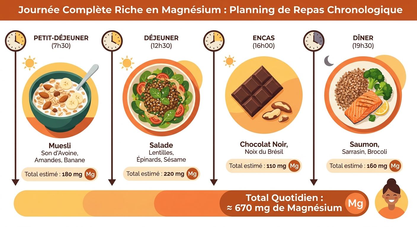Menu type d'une journée entière riche en magnésium