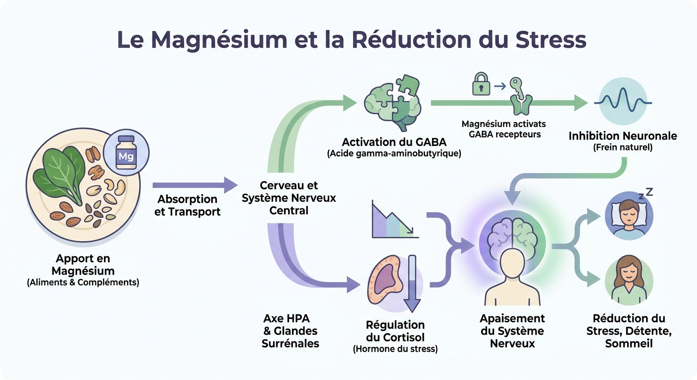 Schéma explicatif de l'action du magnésium contre le stress