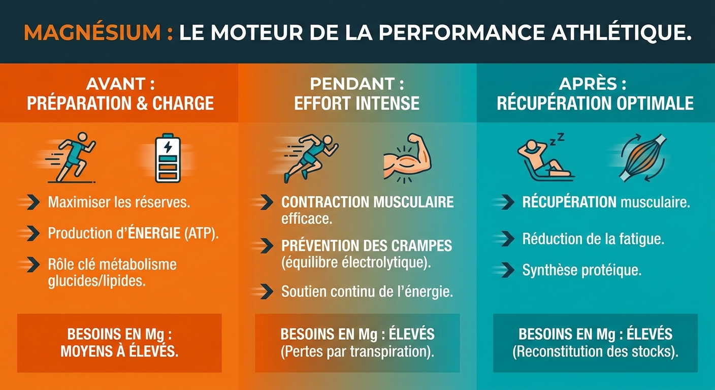 Infographie du rôle du magnésium dans la performance et la récupération sportive
