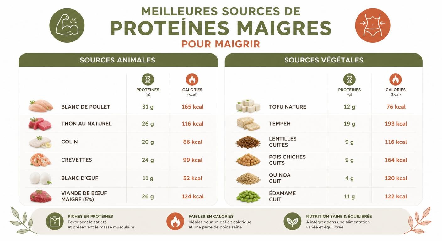 Infographie des meilleures sources de protéines maigres pour maigrir