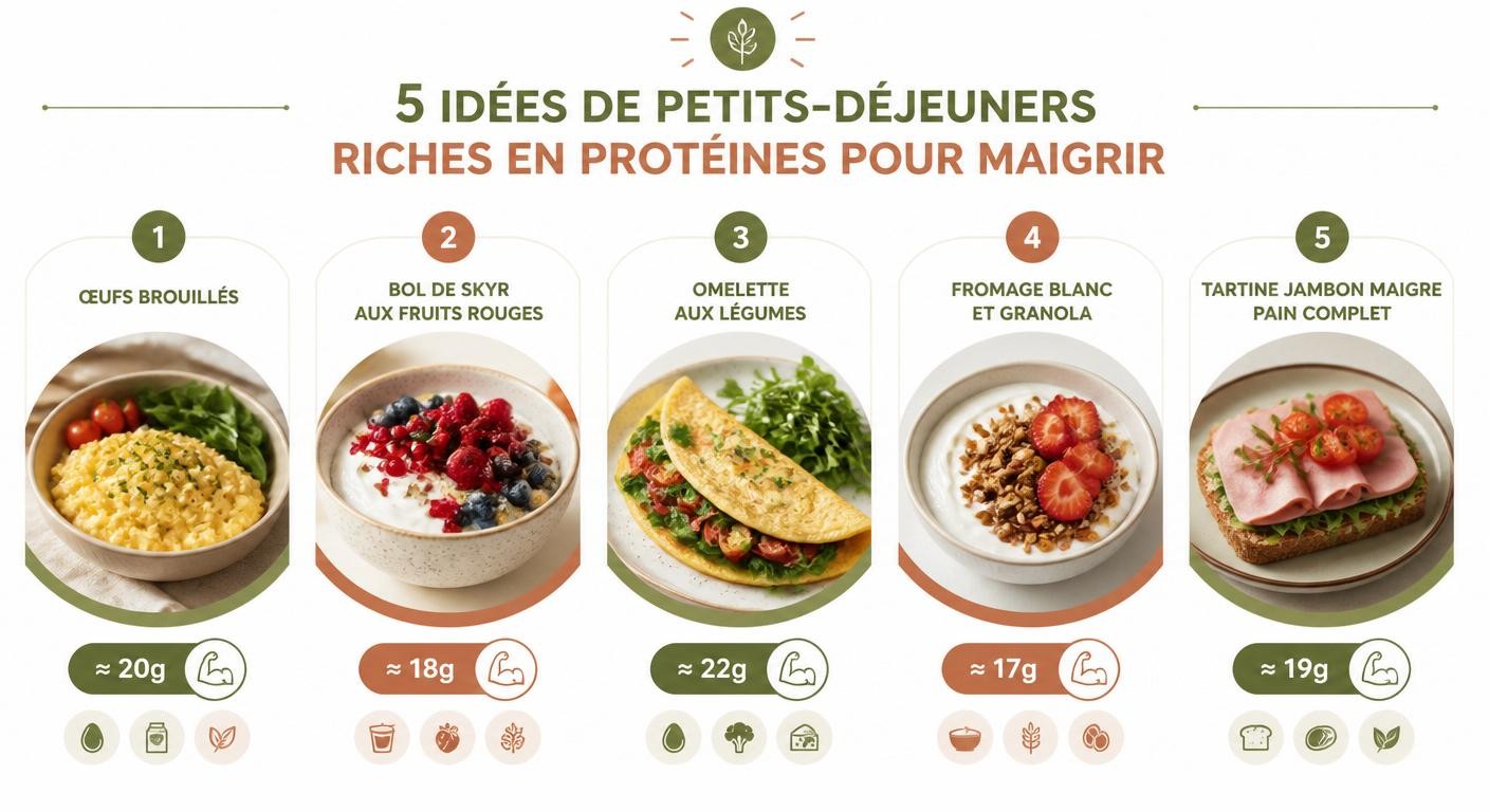 Infographie des idées de petits-déjeuners riches en protéines pour maigrir