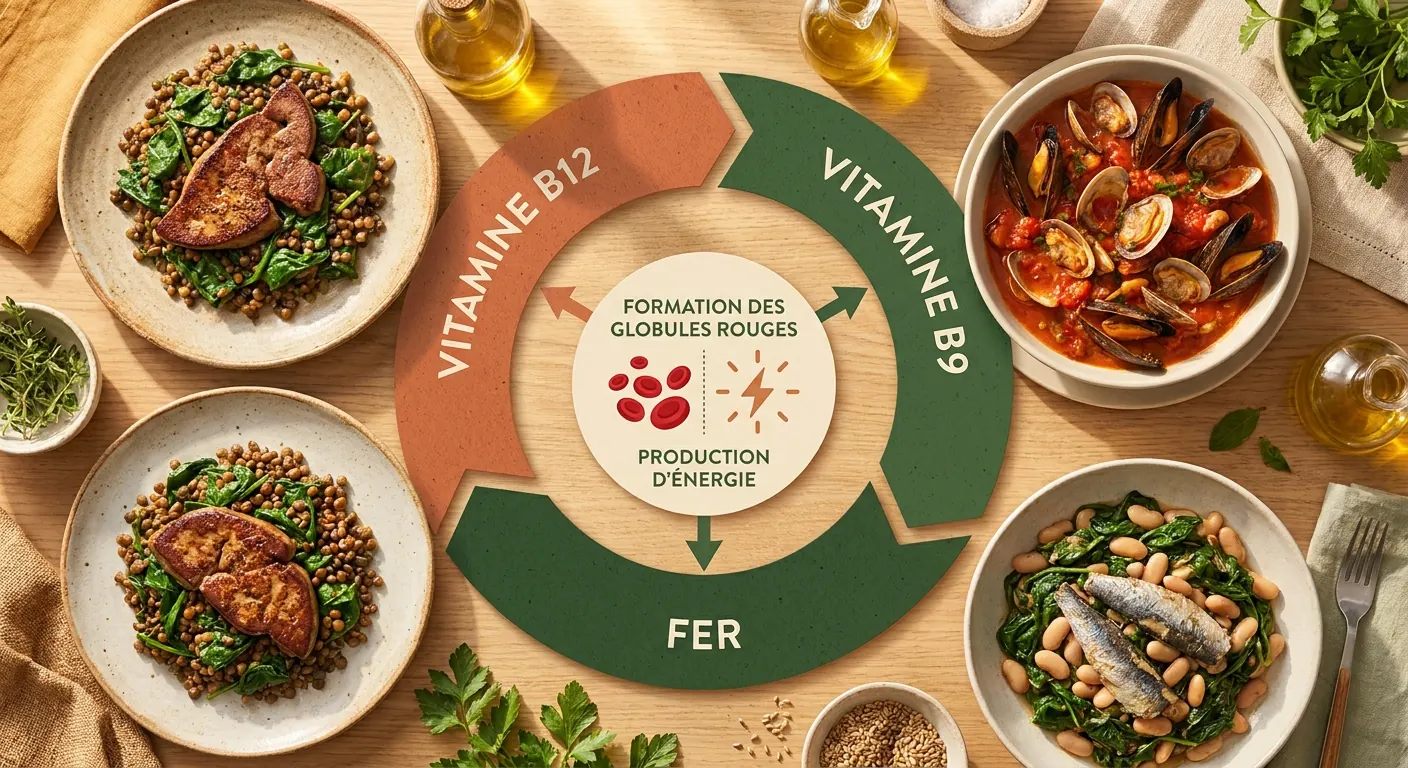 Synergies nutritionnelles entre vitamine B12, folates et fer pour la formation des globules rouges