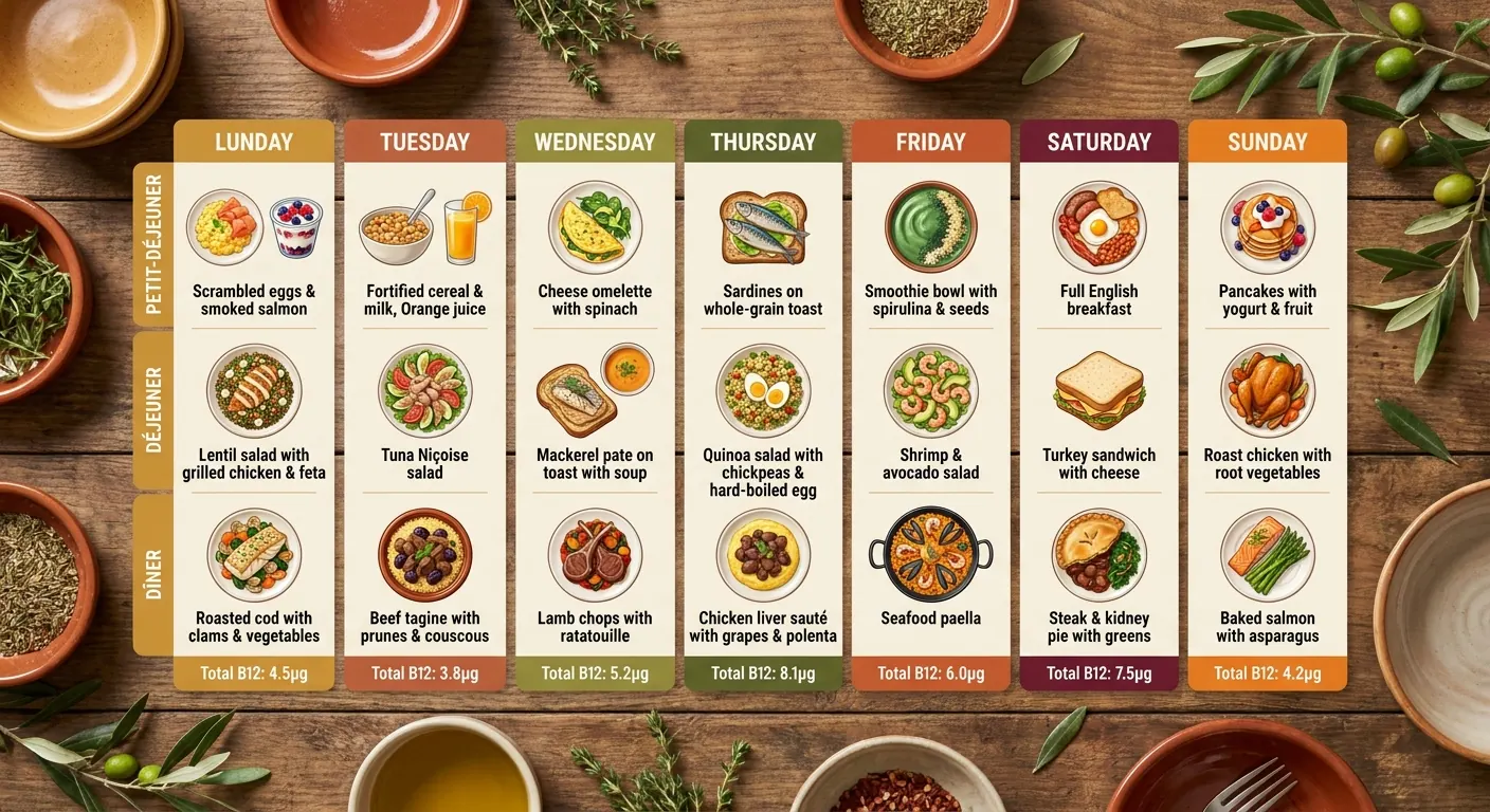 Planning hebdomadaire de menus equilibres riches en vitamine B12