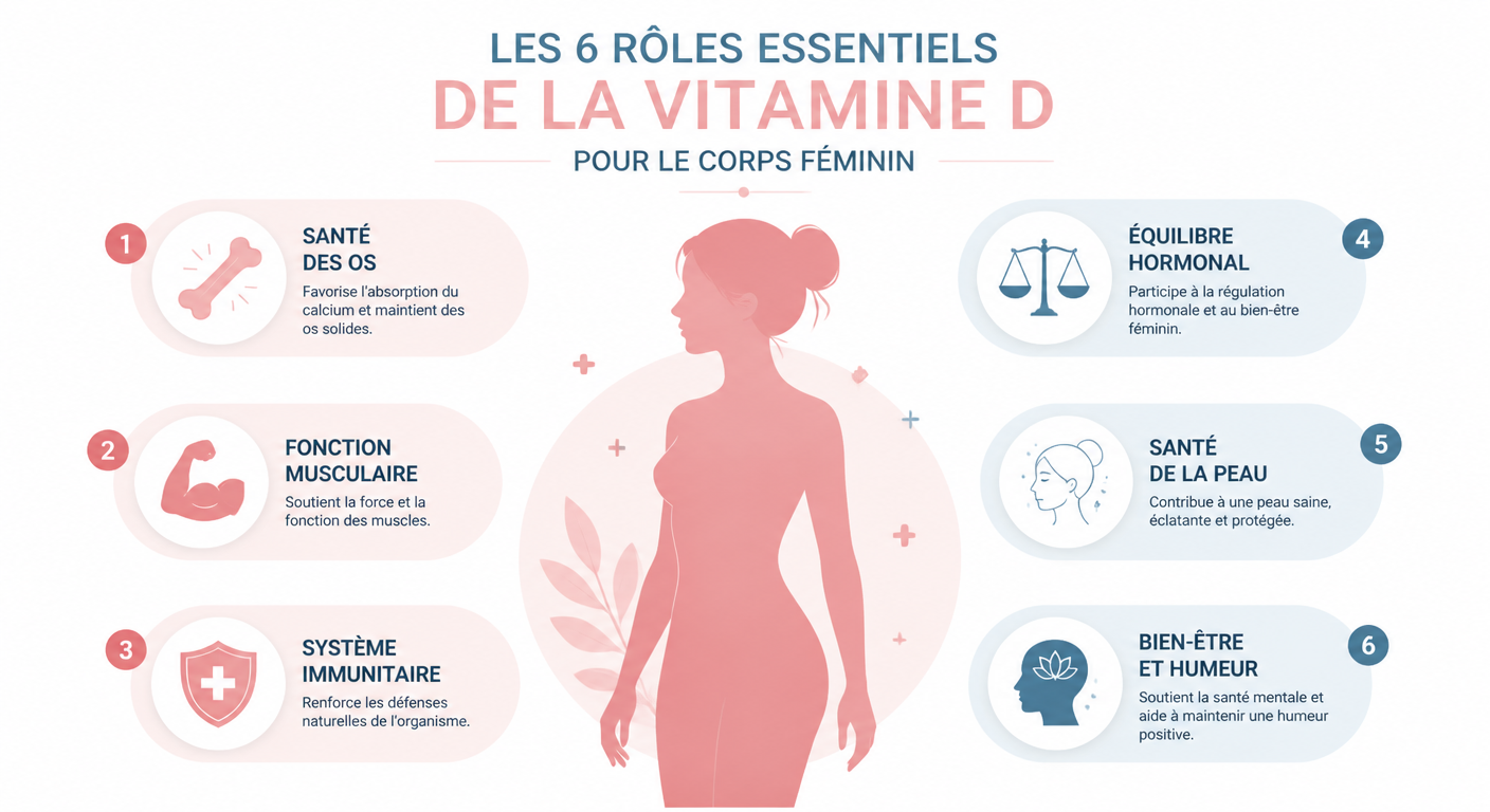 Infographie des rôles de la vitamine D dans la santé féminine