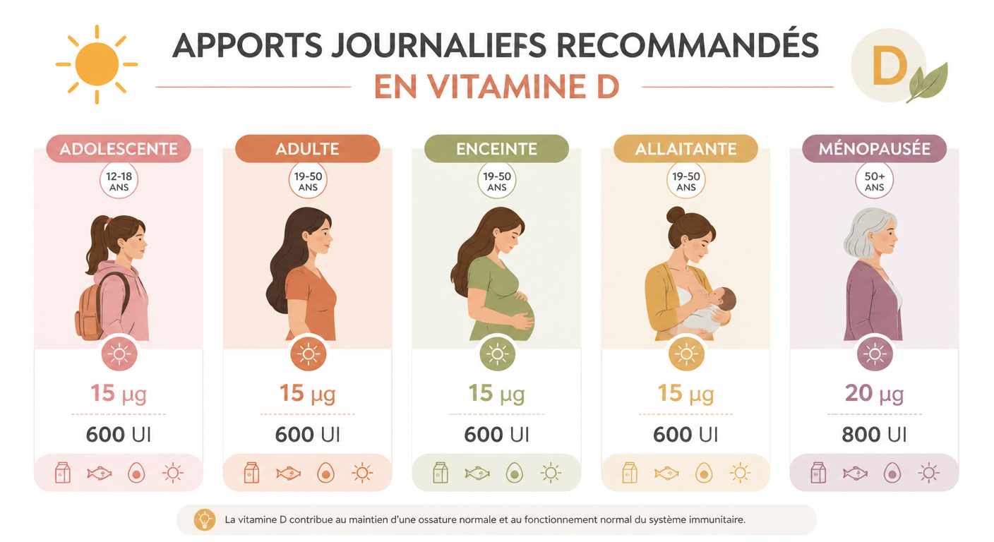 Infographie des apports en vitamine D par profil de femme