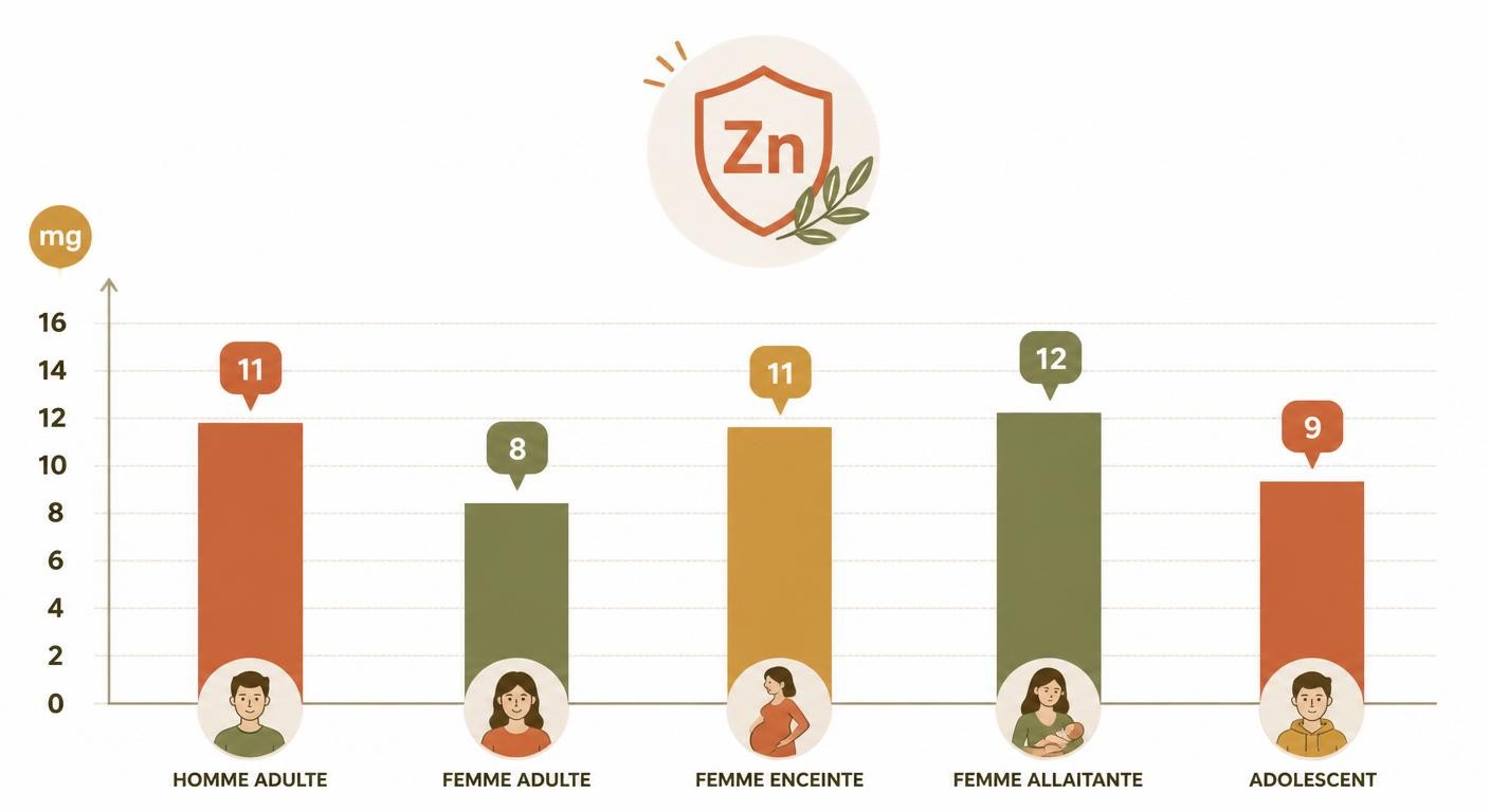 Infographie des besoins journaliers en zinc par profil