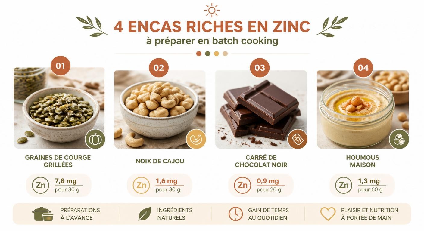 Infographie des encas riches en zinc pour le batch cooking