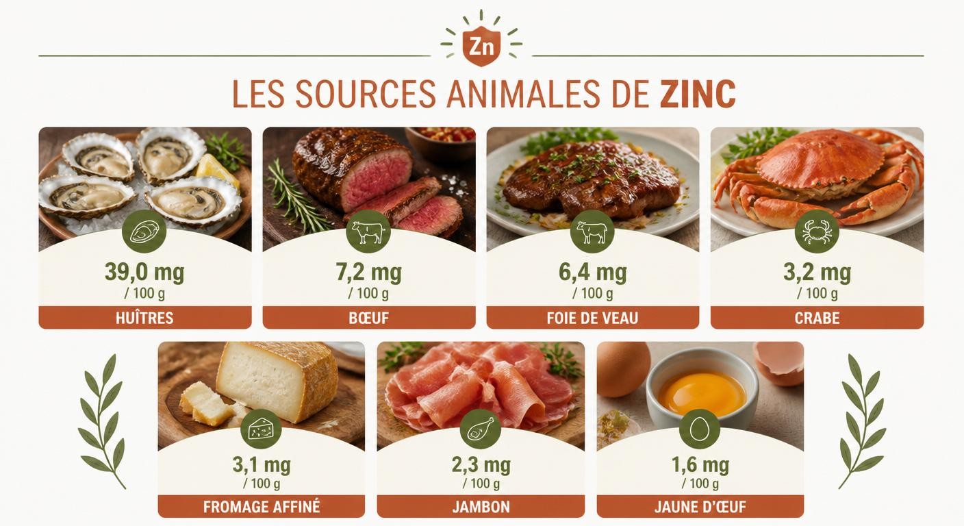 Infographie des aliments d'origine animale riches en zinc
