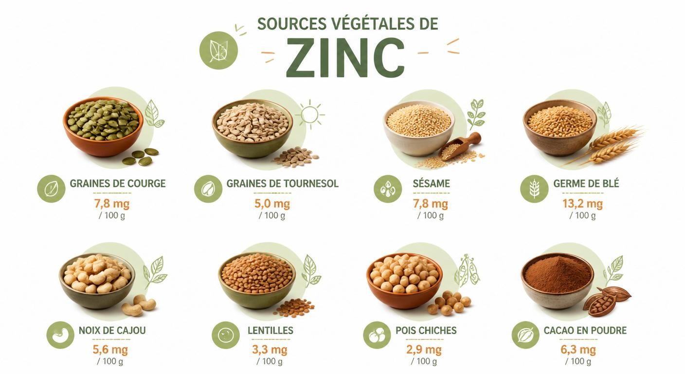 Infographie des aliments végétaux riches en zinc