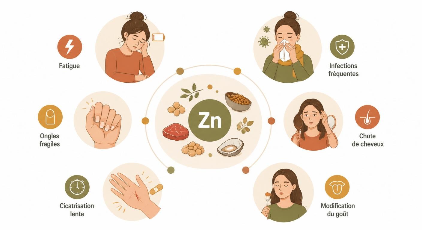 Infographie des symptômes d'une carence en zinc