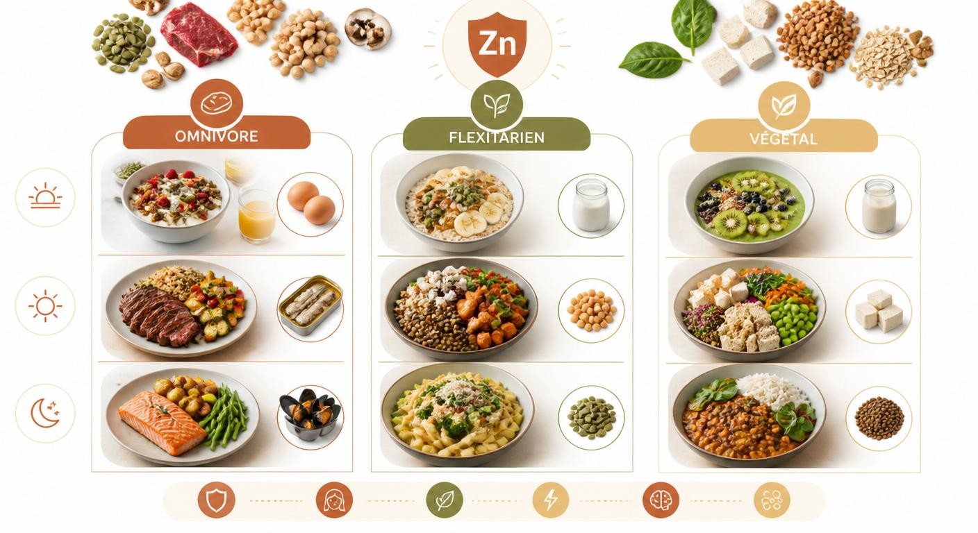 Infographie de menus types riches en zinc