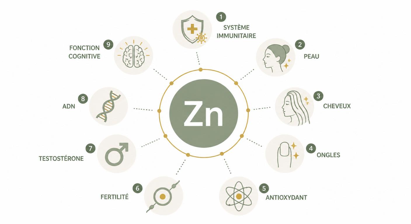 Infographie des 9 rôles du zinc dans l'organisme