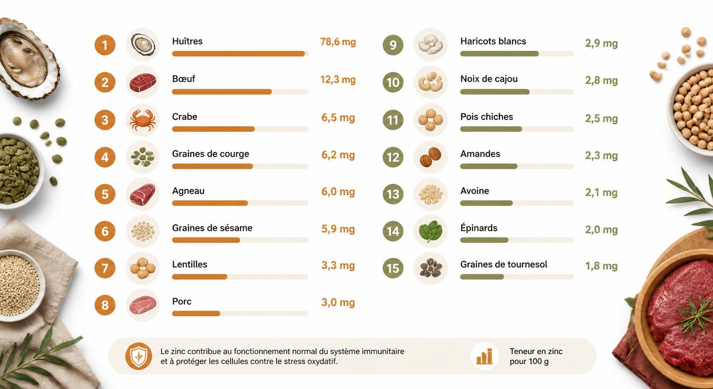 Infographie top 15 des aliments les plus riches en zinc