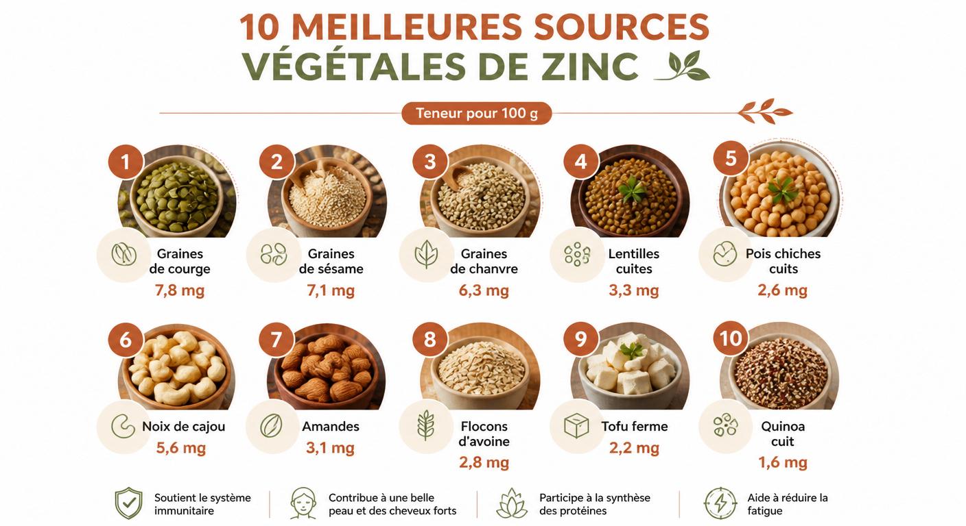 Infographie des 10 meilleures sources végétales de zinc