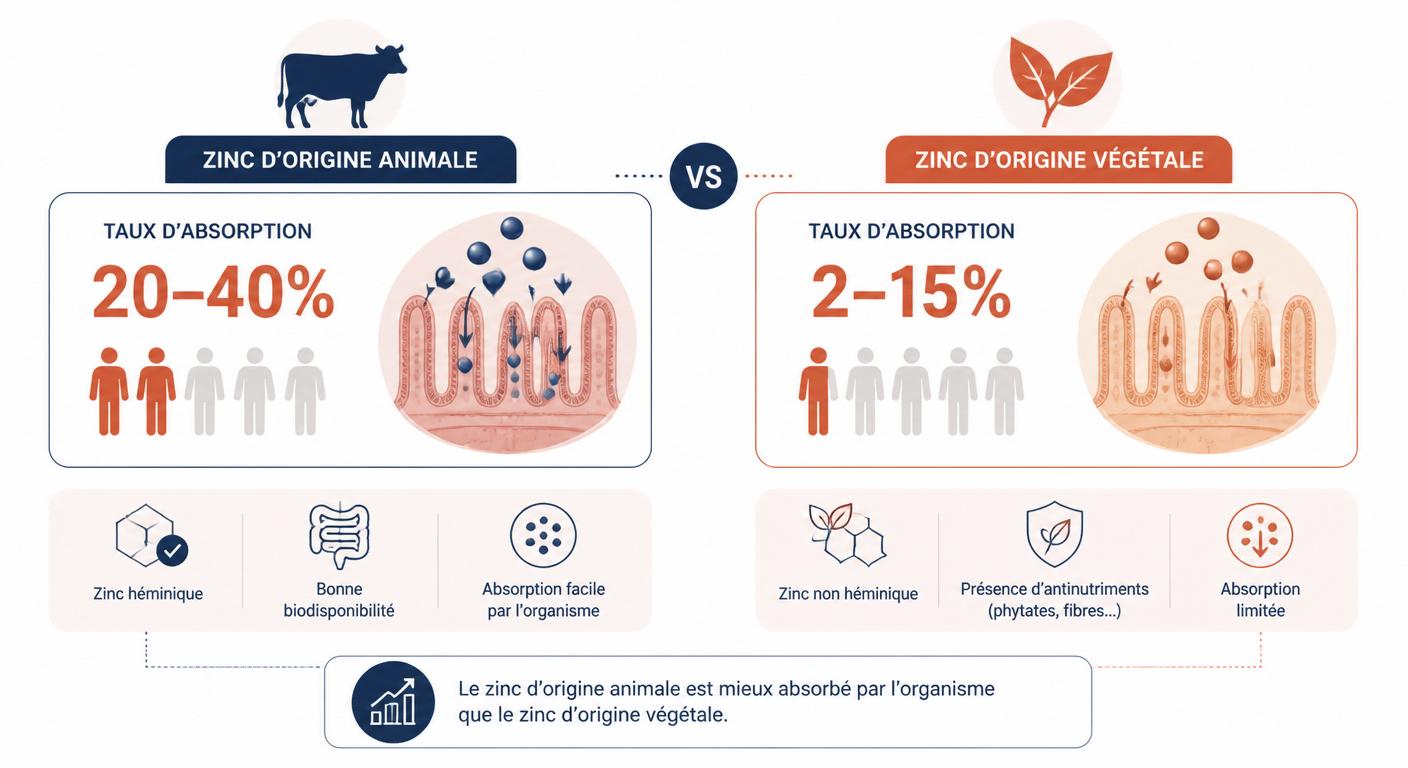 Infographie comparative biodisponibilité du zinc animal et végétal