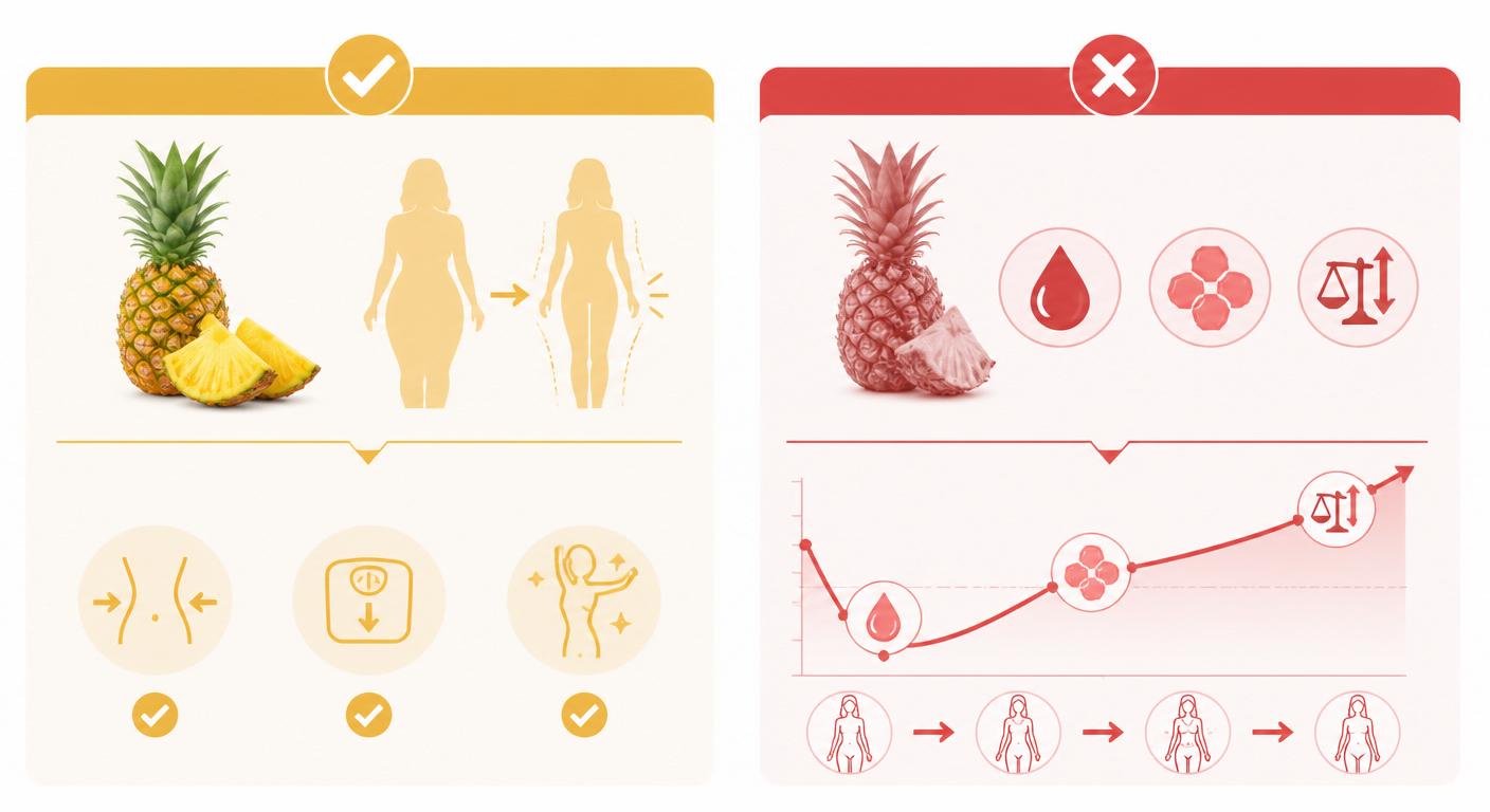 Infographie comparant les effets réels d'une cure d'ananas aux promesses marketing