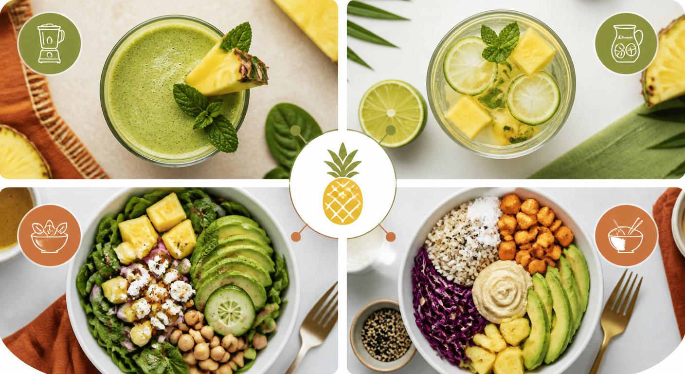 Infographie de 4 recettes équilibrées à base d'ananas