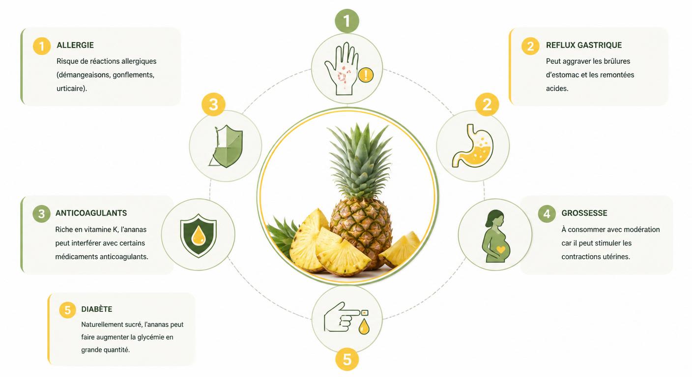 Infographie des 5 précautions à connaître sur la consommation d'ananas