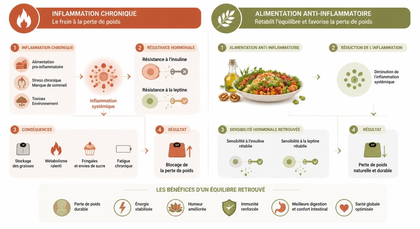 Infographie lien entre inflammation chronique et résistance à la perte de poids
