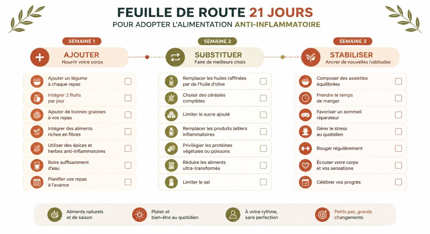 Infographie protocole 21 jours alimentation anti-inflammatoire