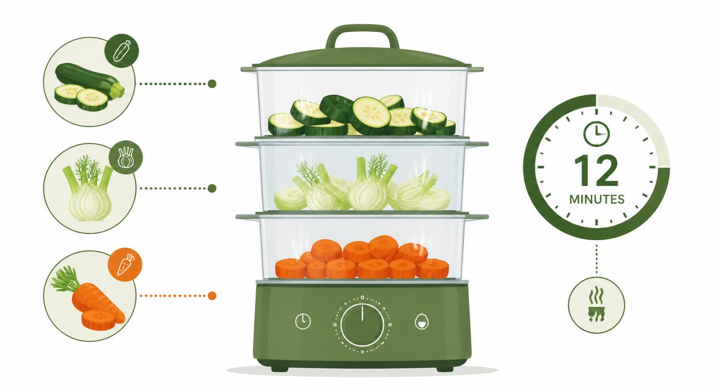 Infographie de la cuisson vapeur des légumes anti-ballonnements