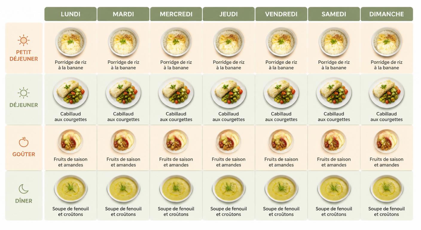 Infographie du menu anti-ballonnements sur 7 jours