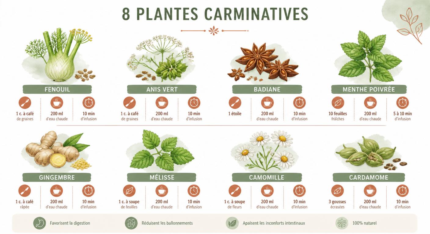 Infographie des plantes et tisanes anti-ballonnements