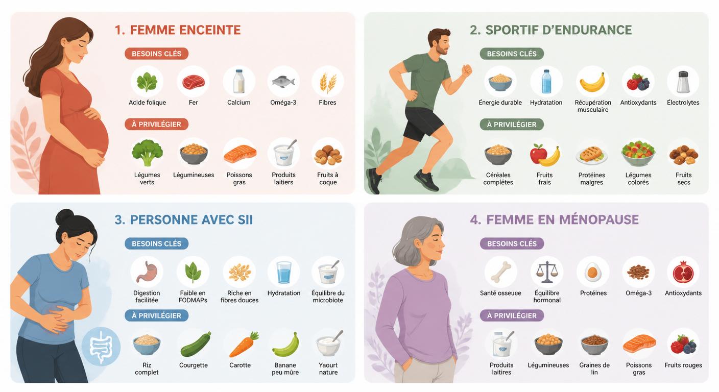 Infographie des adaptations alimentaires anti-ballonnements selon le profil