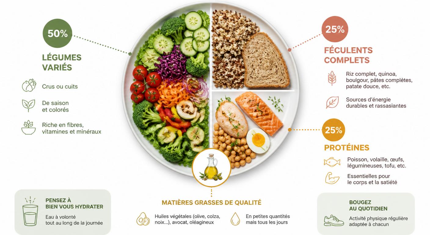 Infographie d'une assiette équilibrée pour menu famille