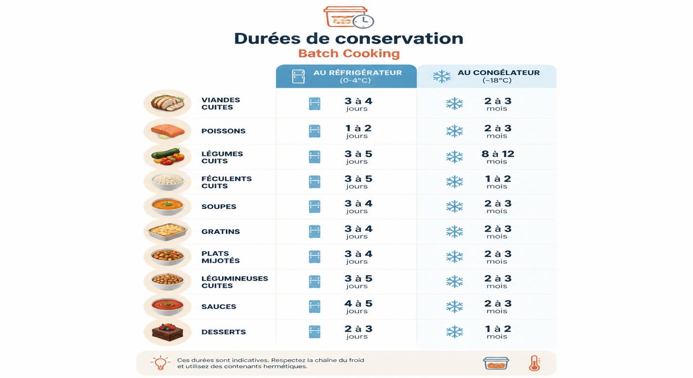 Infographie des durées de conservation des plats de batch cooking