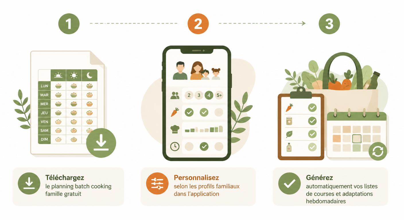 Infographie du parcours d'accompagnement batch cooking famille personnalisé